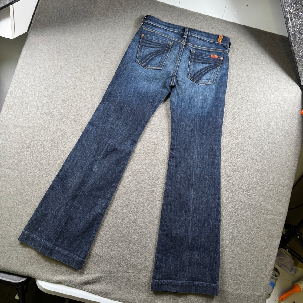 7 For All Mankind Dojo Jeans Women 26 Blue Flare Dark Wash Denim Made in USA - Picture 3 of 10
